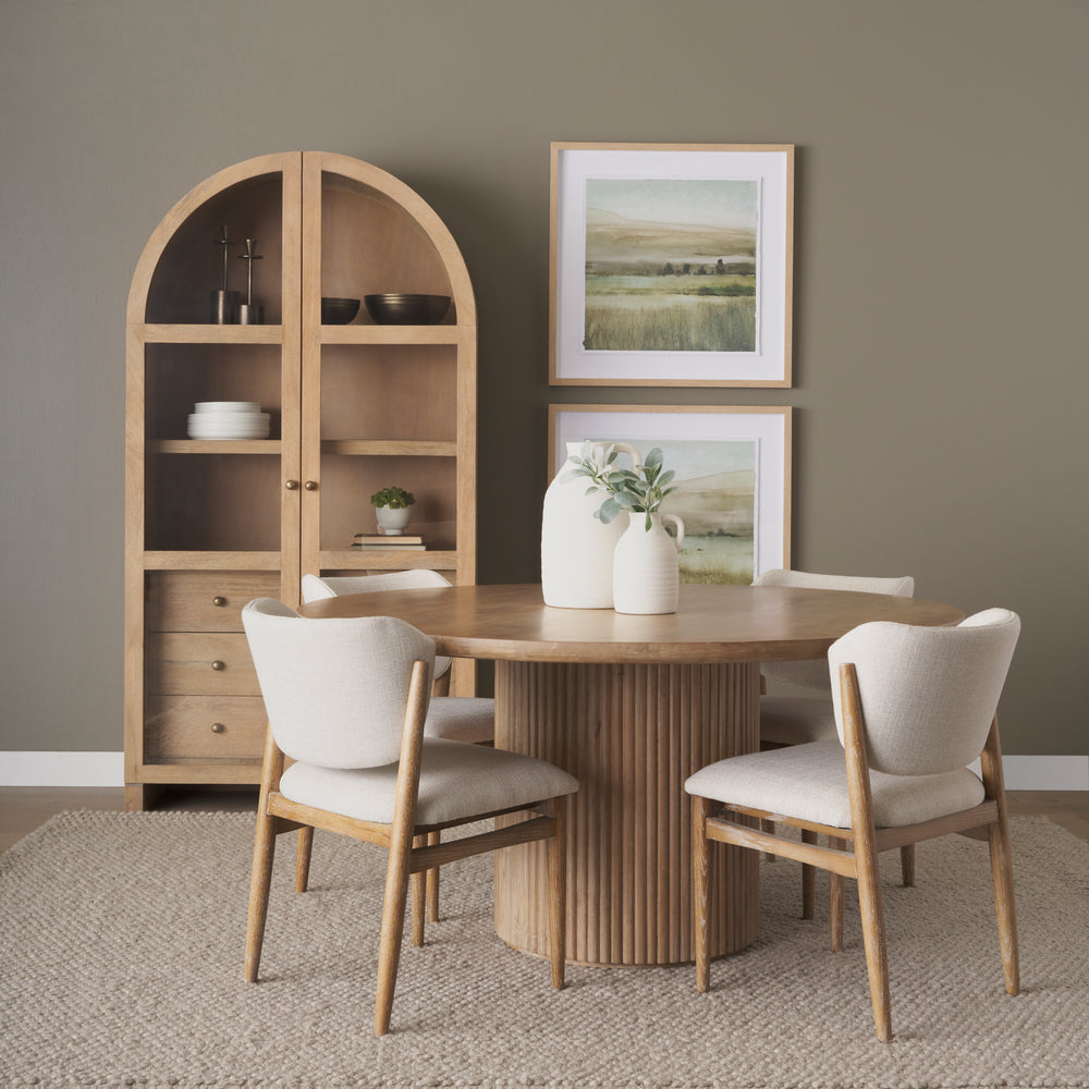 Suri Light Brown Wood W/Glass Doors Arched Curio Cabinet Living Room Mercana