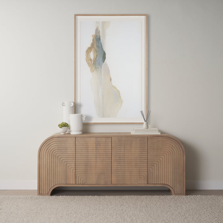 Sorina Reverse Fluted Light Brown Wood Sideboard Dining Room Mercana