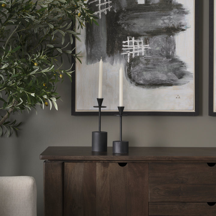 Petria Matte Black Textured Metal Taper Candle Holders Decor Mercana