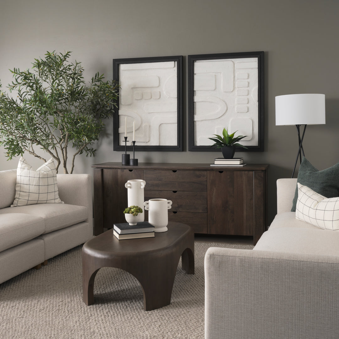 Shima Oval Dark Brown Wood w/ Arched Legs Coffee Table Living Room Mercana