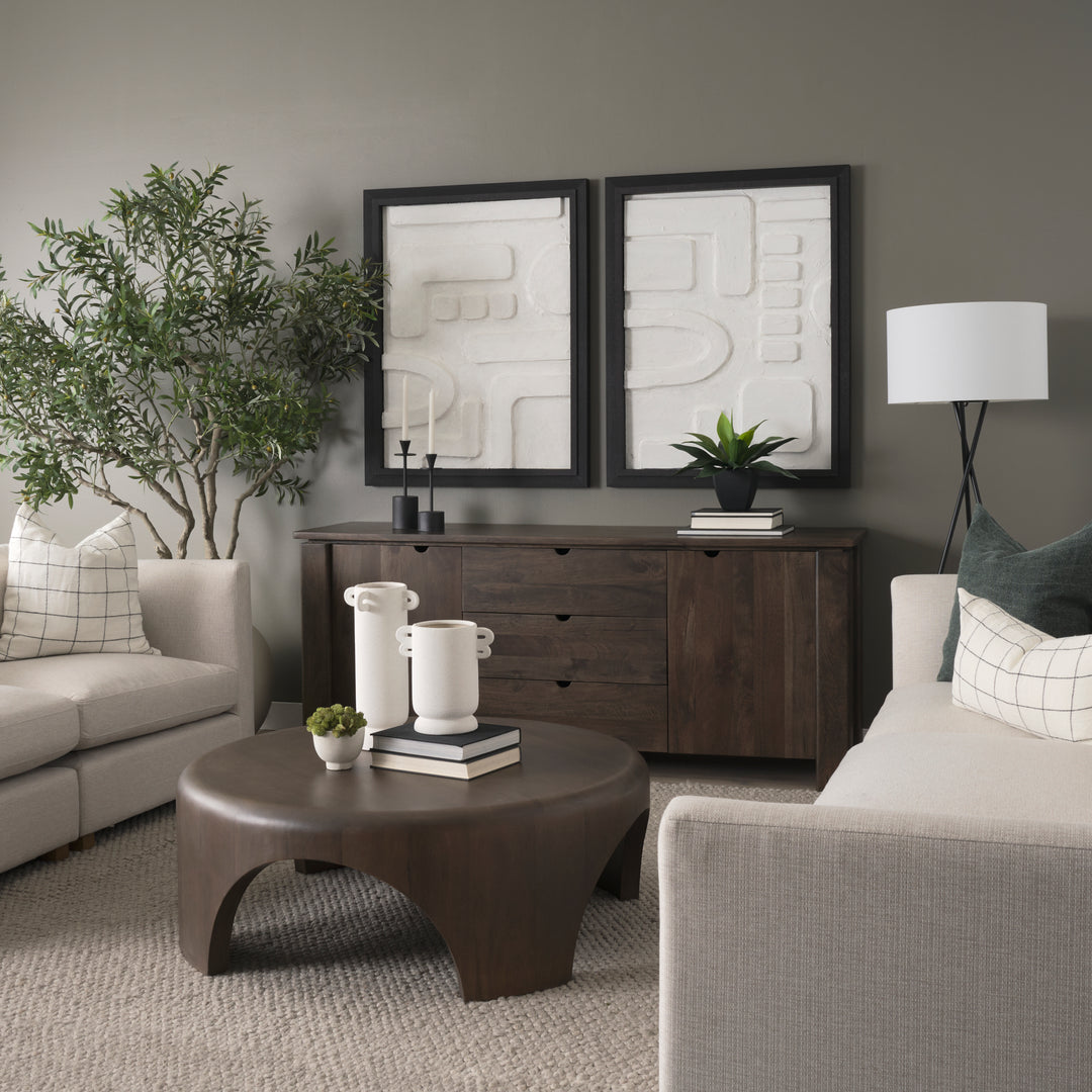 Shima Round Dark Brown Wood W/Arched Legs Coffee Table Living Room Mercana