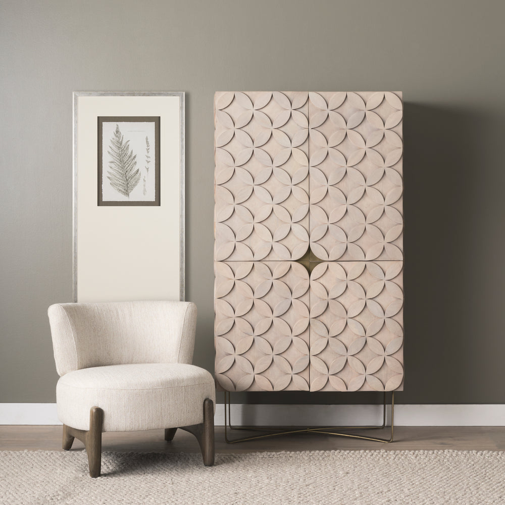 Excelsior II 68.1" H Light Brown Wood Gold Iron Base Storage Cabinet Living Room Mercana