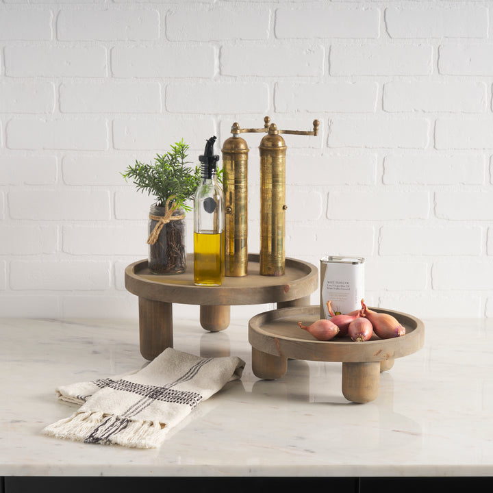 Virve Round Light Brown Wood w/ Gray Wash Wooden Trays Decor Mercana