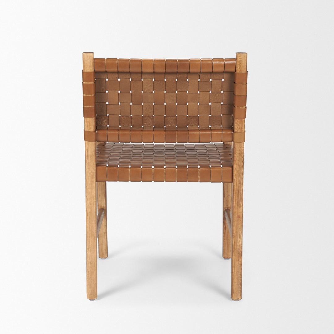 Shane Brown Wood w/ Woven Brown Leather Dining Armchair Living Room Mercana