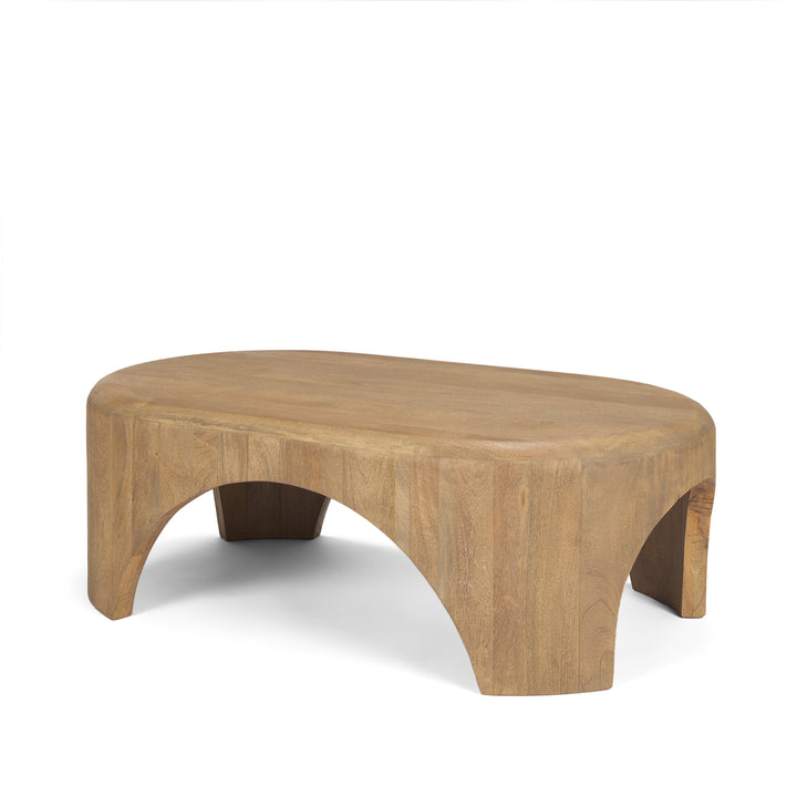Shima Oval Light Brown Wood w/ Arched Legs Coffee Table Living Room Mercana