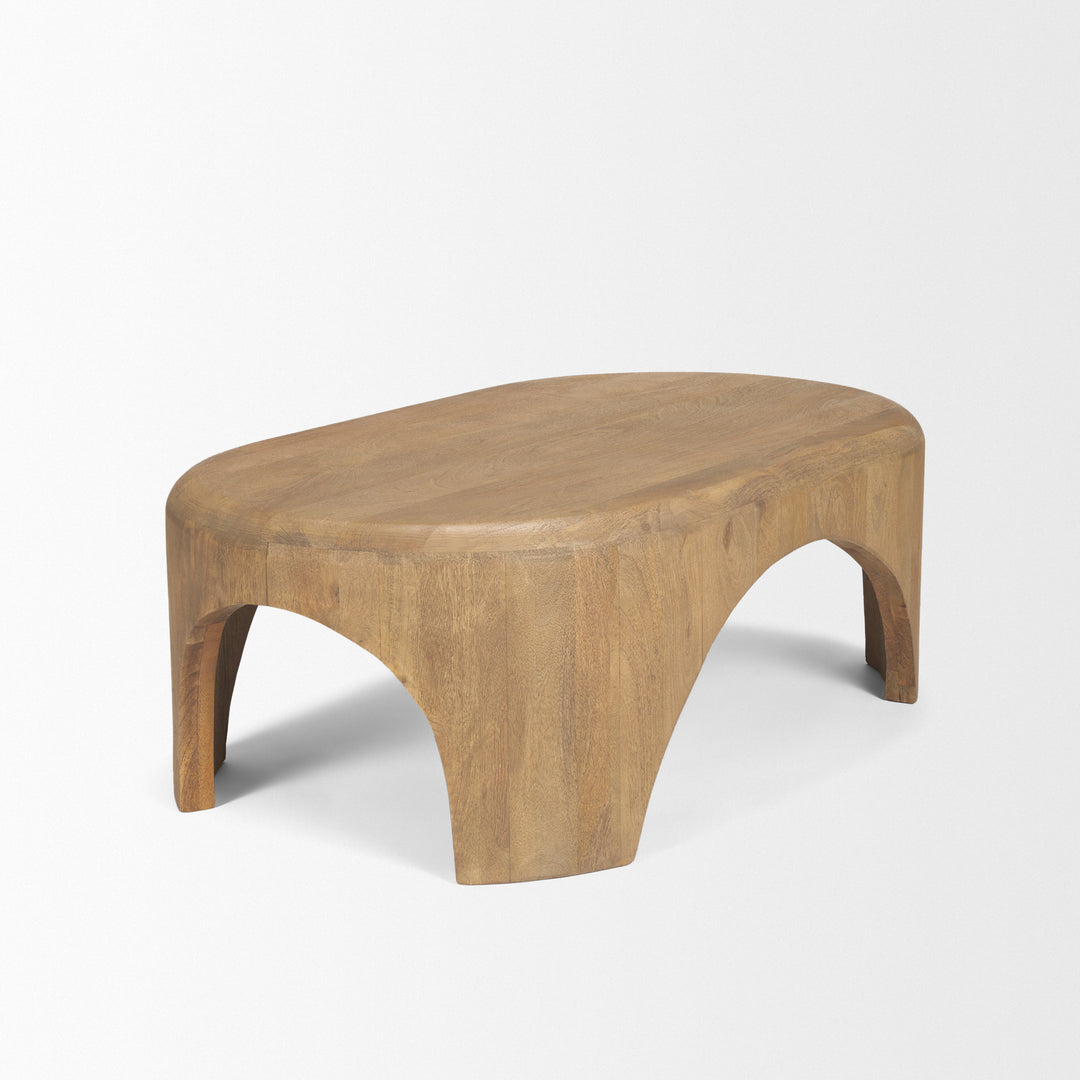 Shima Oval Light Brown Wood w/ Arched Legs Coffee Table Living Room Mercana
