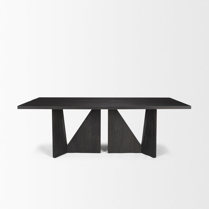 Tarro 84" Rectangular Textured Black Wood w/ Geometrical Base Dining Table Dining Room Mercana