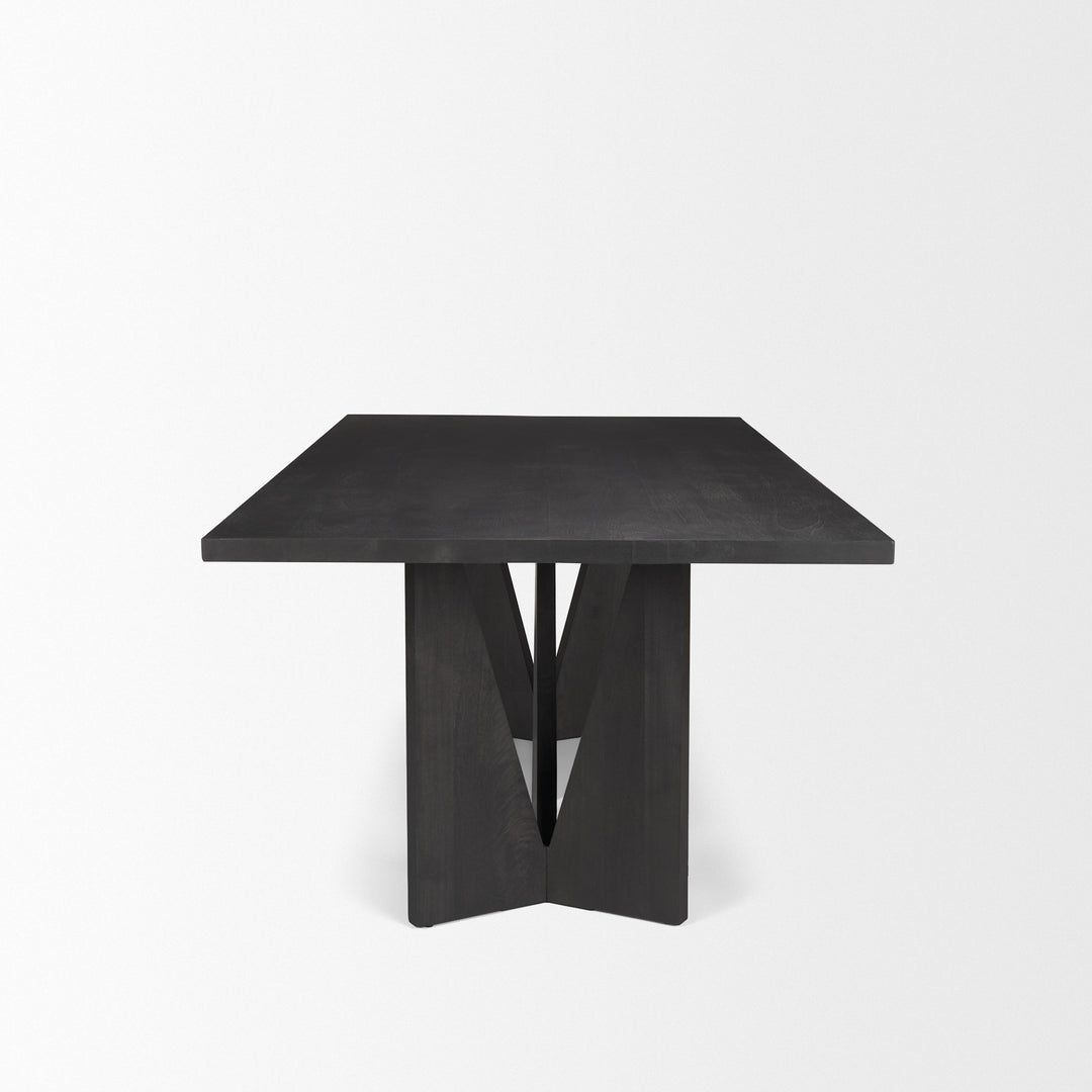 Tarro 84" Rectangular Textured Black Wood w/ Geometrical Base Dining Table Dining Room Mercana