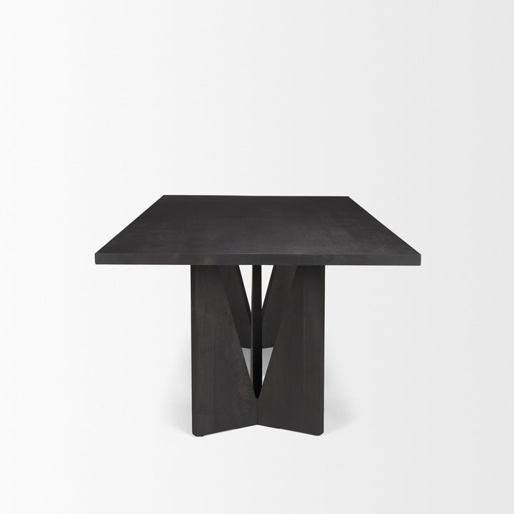 Tarro 84" Rectangular Textured Black Wood w/ Geometrical Base Dining Table Dining Room Mercana