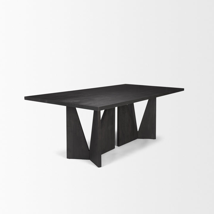 Tarro 84" Rectangular Textured Black Wood w/ Geometrical Base Dining Table Dining Room Mercana