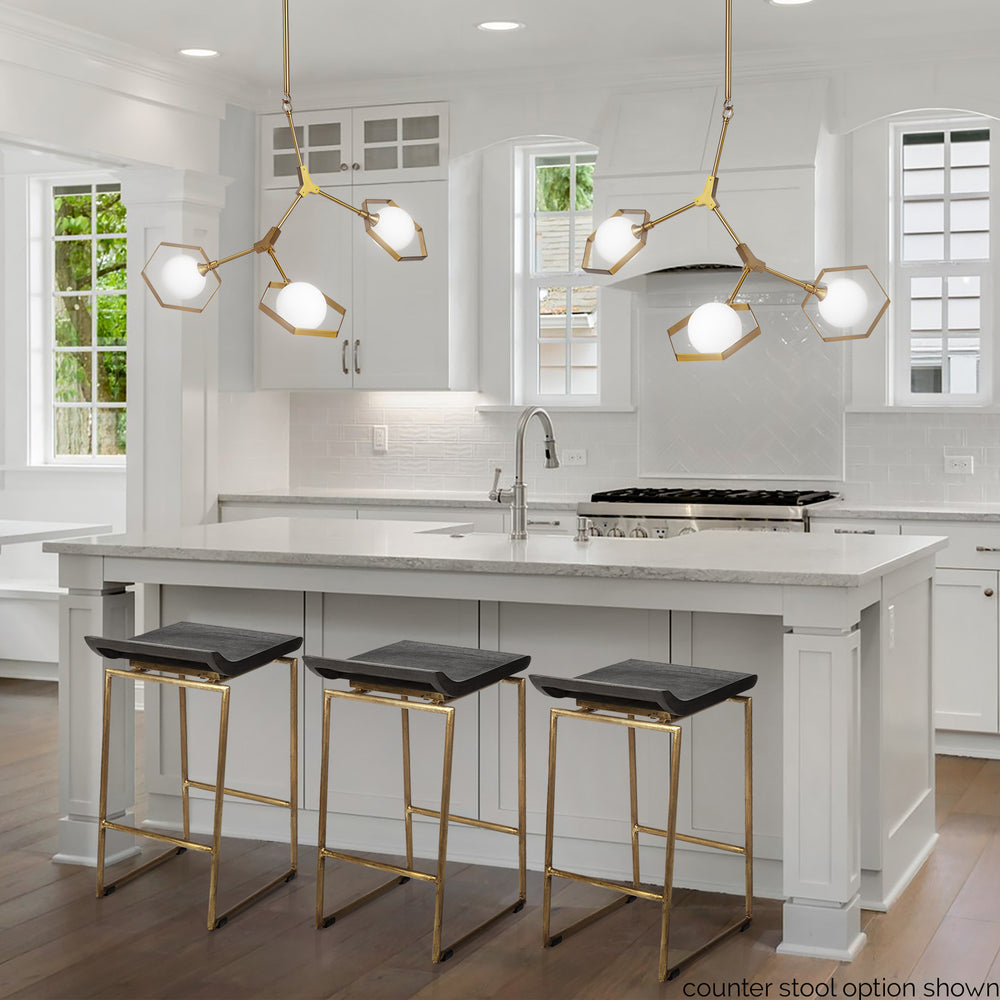 Givens 30.25"H Seat Height Brown Wood Seat Gold Metal Base Stool Dining Room Mercana