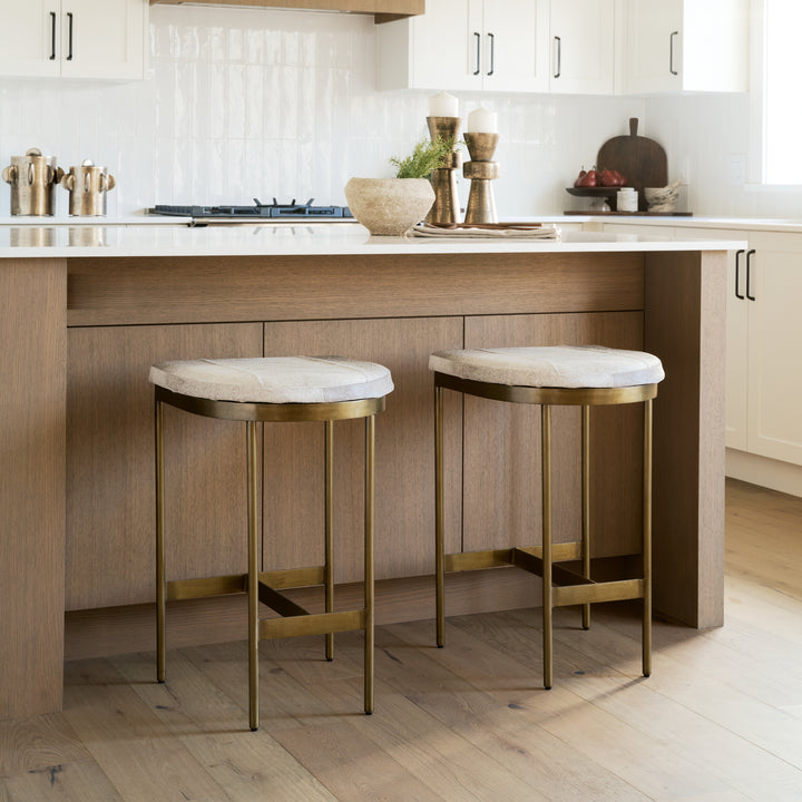 Millie 16.75 X 17.75 X 26.25 Hair-on-hide Seat W/ Gold Metal Frame Counter Stool Dining Room Mercana