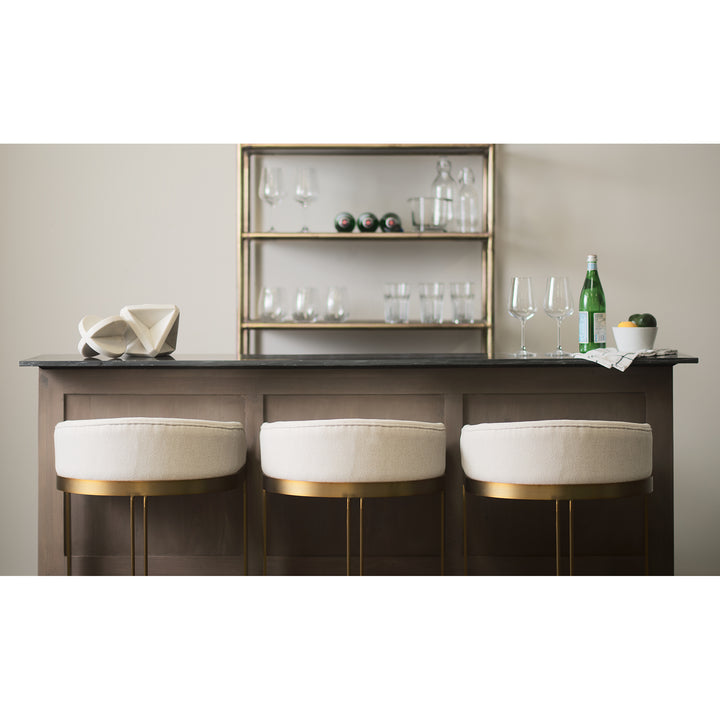 Hollyfield II Cream Fabric Seat W/ Gold Metal Base Bar Stool Dining Room Mercana