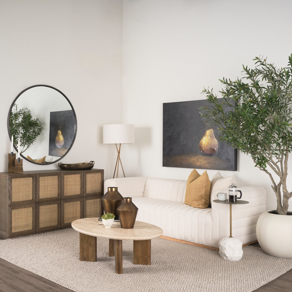 Syona Travertine + Mango Wood leg Oval Coffee table Living Room Mercana