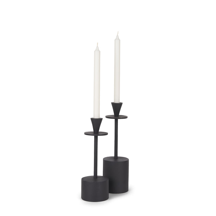Petria Matte Black Textured Metal Taper Candle Holders Decor Mercana