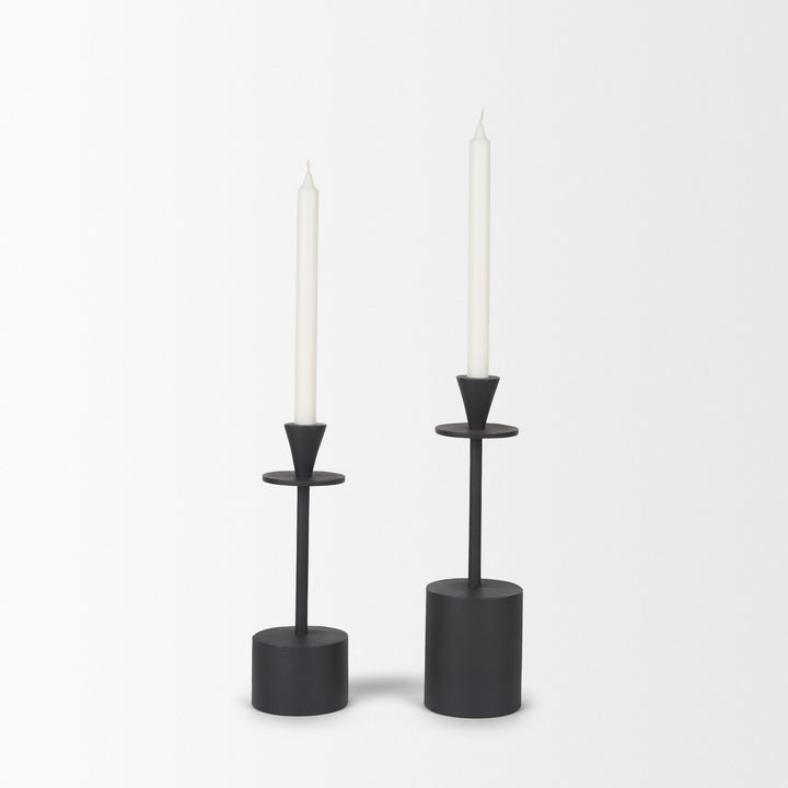 Petria Matte Black Textured Metal Taper Candle Holders Decor Mercana