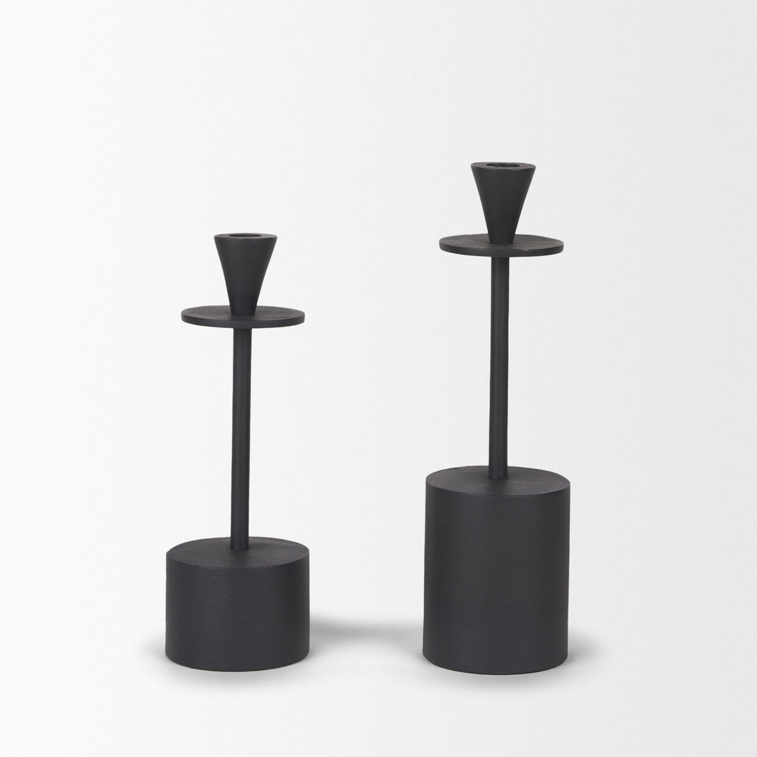Petria Matte Black Textured Metal Taper Candle Holders Decor Mercana