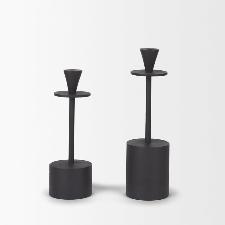 Petria Matte Black Textured Metal Taper Candle Holders Decor Mercana