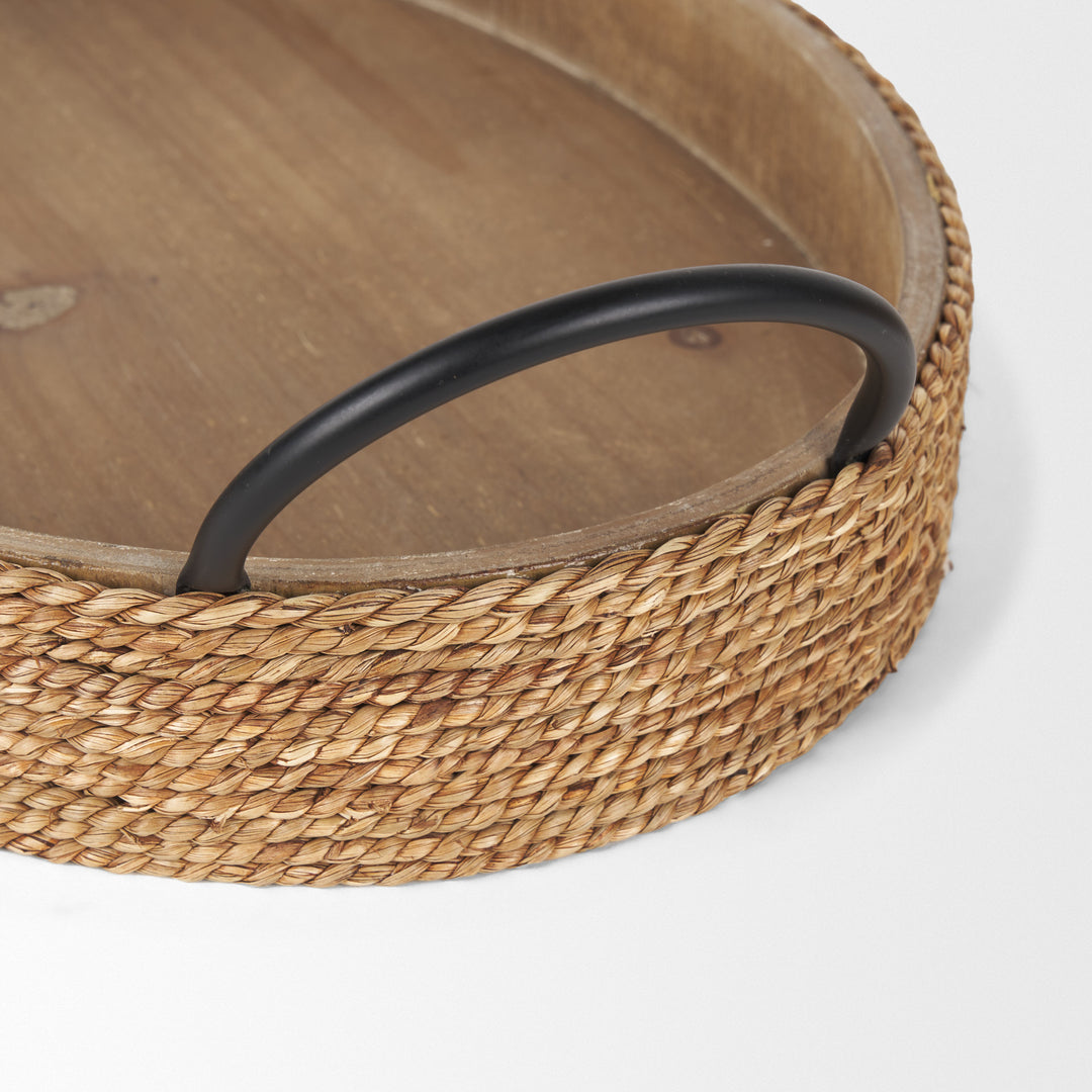 Wheaton Light Brown Wood w/ Natural Jute Serving Trays Decor Mercana