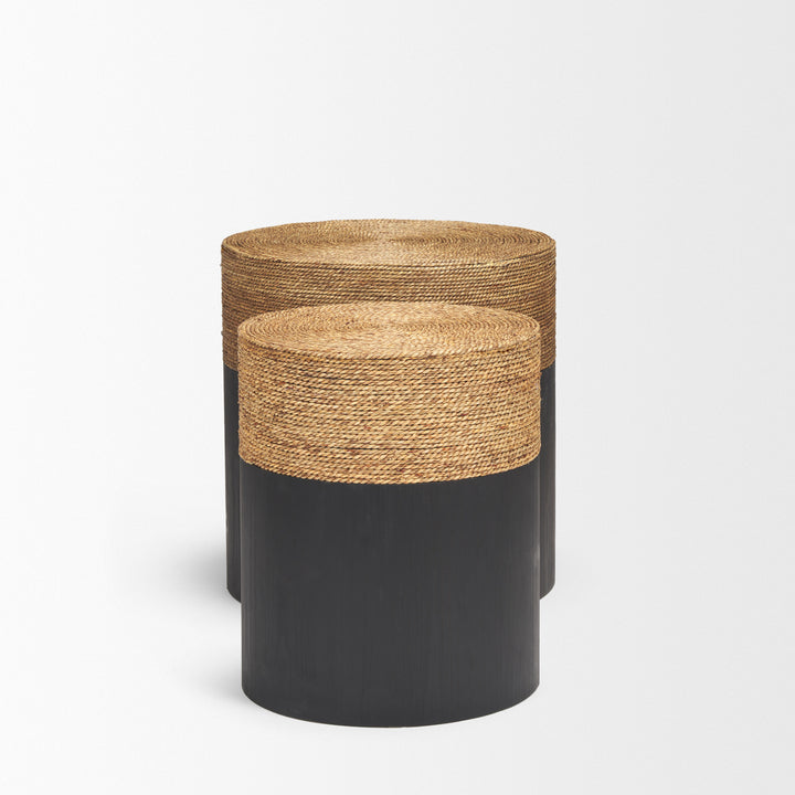 Wenopa Matte Black Wood w/ Natural Jute Accent Tables Dining Room Mercana