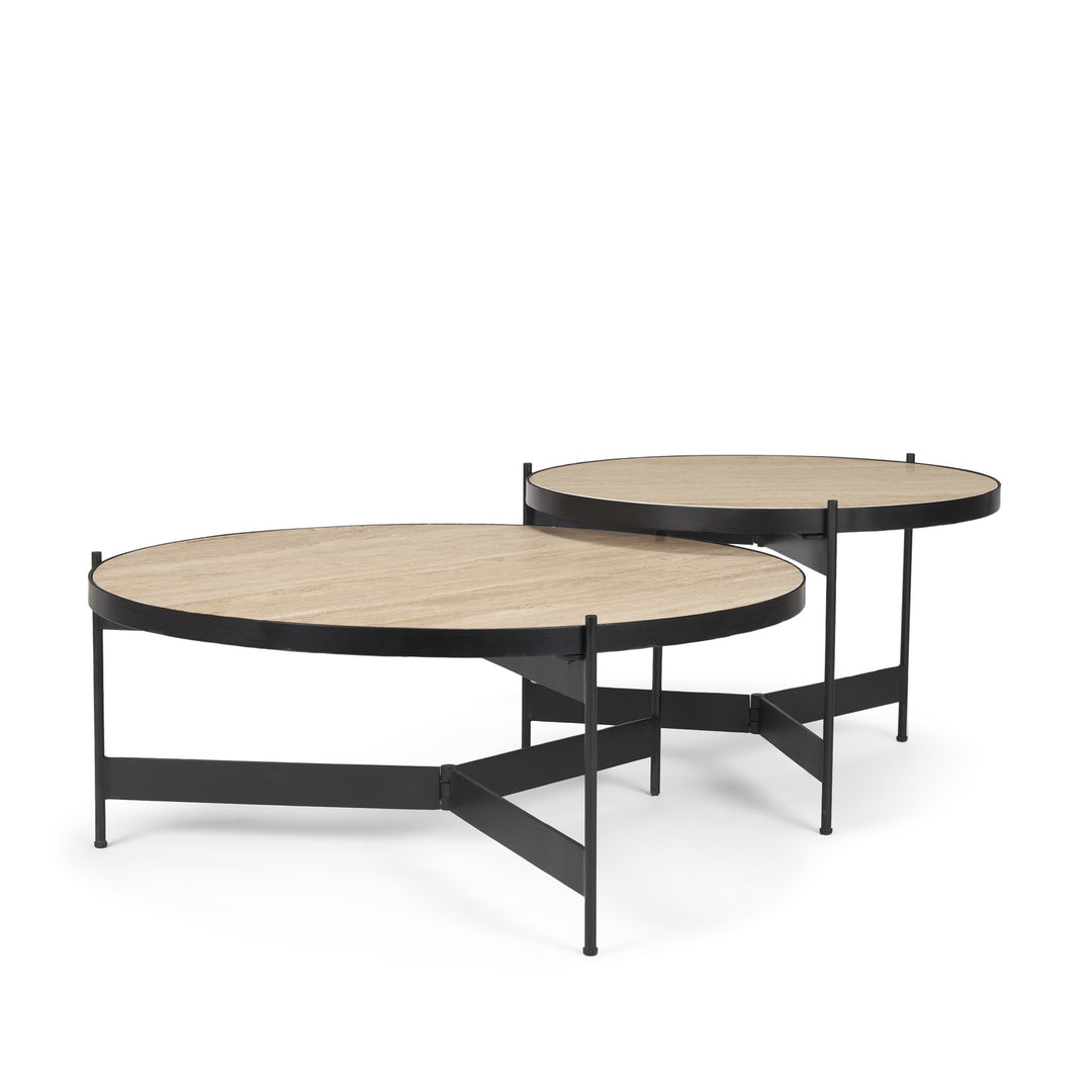 Wade Travertine Marble w/ Matte Black Metal Coffee Tables Living Room Mercana