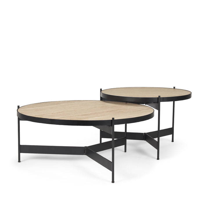 Wade Travertine Marble w/ Matte Black Metal Coffee Tables Living Room Mercana