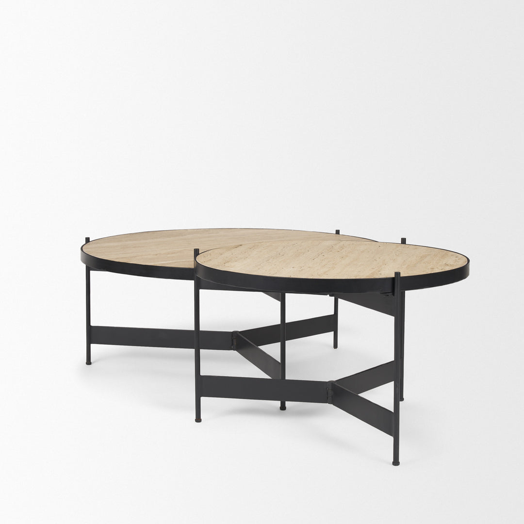 Wade Travertine Marble w/ Matte Black Metal Coffee Tables Living Room Mercana