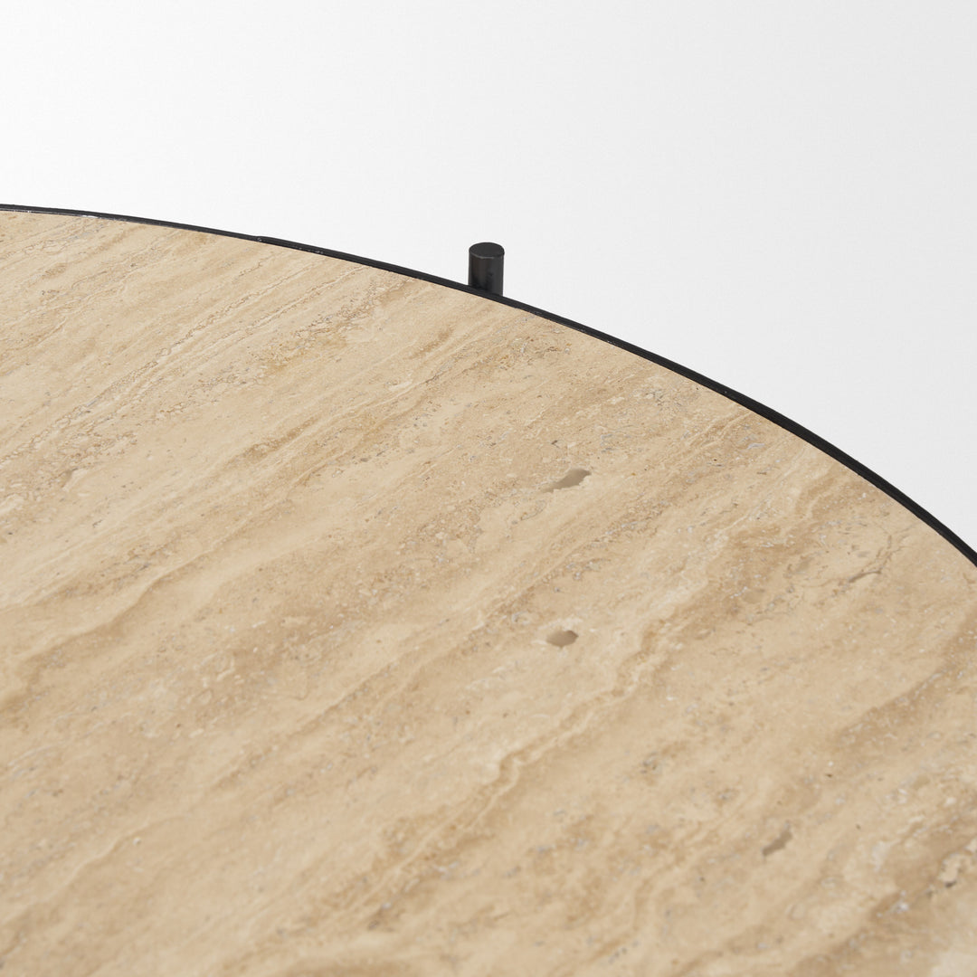 Wade Travertine Marble w/ Matte Black Metal Coffee Tables Living Room Mercana