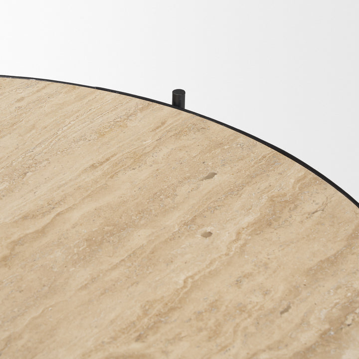 Wade Travertine Marble w/ Matte Black Metal Coffee Tables Living Room Mercana