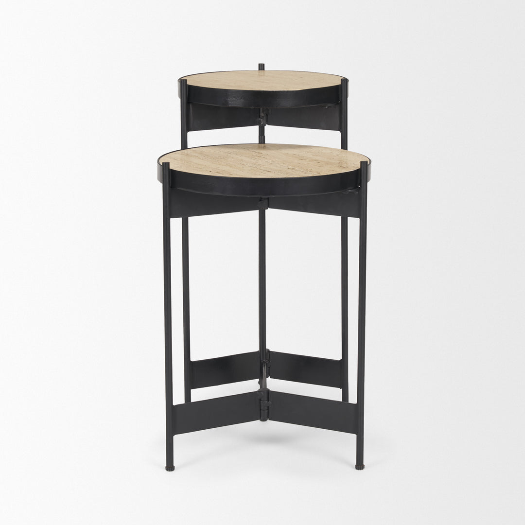 Wade Travertine Marble w/ Matte Black Metal End Tables Living Room Mercana