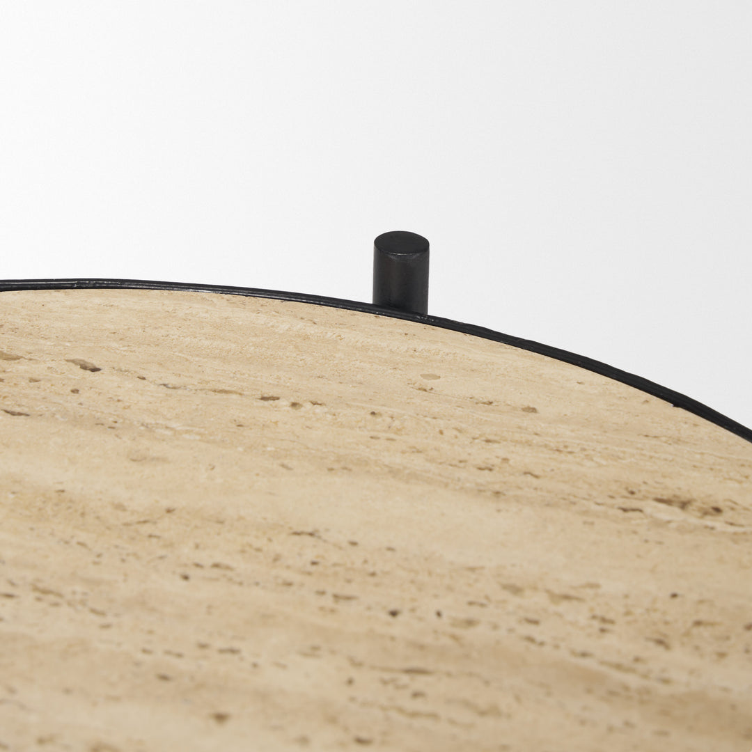 Wade Travertine Marble w/ Matte Black Metal End Tables Living Room Mercana