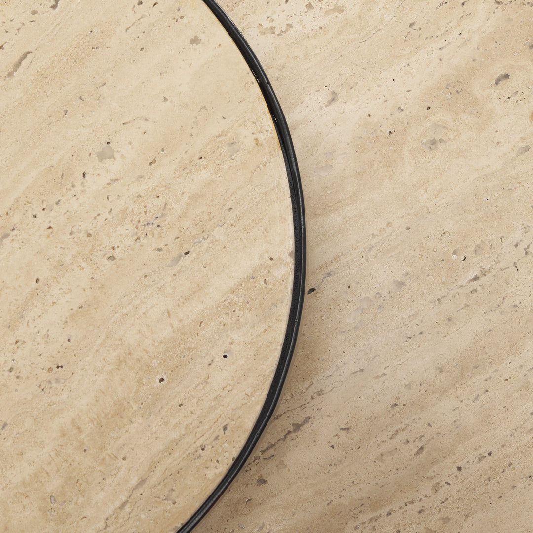 Wade Travertine Marble w/ Matte Black Metal End Tables Living Room Mercana