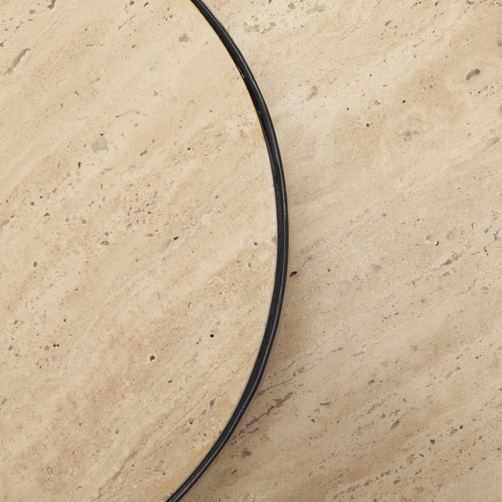Wade Travertine Marble w/ Matte Black Metal End Tables Living Room Mercana