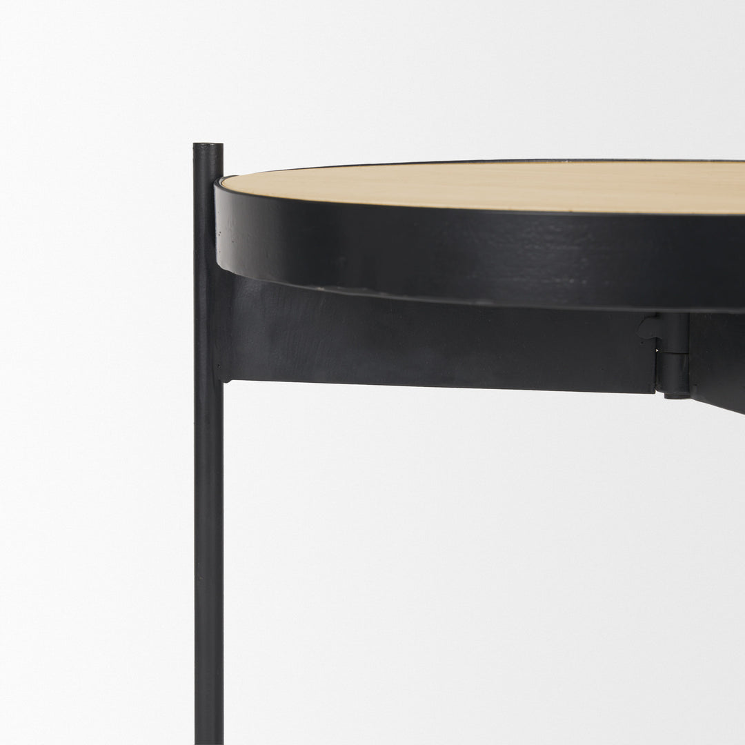 Wade Travertine Marble w/ Matte Black Metal End Tables Living Room Mercana