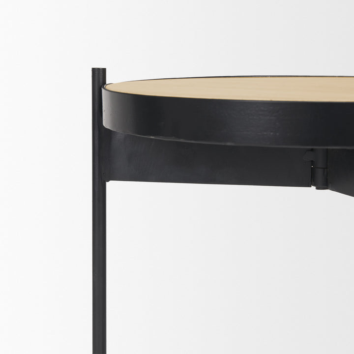 Wade Travertine Marble w/ Matte Black Metal End Tables Living Room Mercana