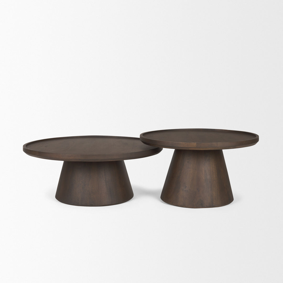 Takoda Dark Brown Wood Tapered Drum Nesting Coffee Tables Living Room Mercana