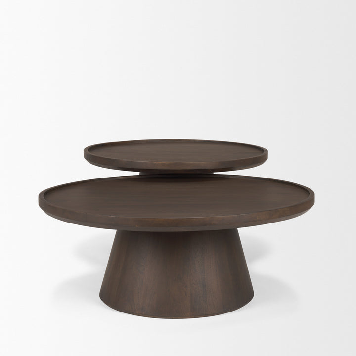 Takoda Dark Brown Wood Tapered Drum Nesting Coffee Tables Living Room Mercana