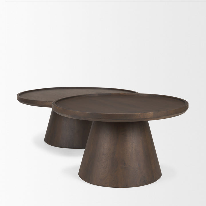 Takoda Dark Brown Wood Tapered Drum Nesting Coffee Tables Living Room Mercana