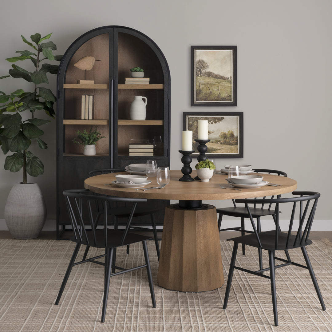 Sloan 80.5H Black Wood W/Black Metal Frame Arched Cabinet Decor Mercana