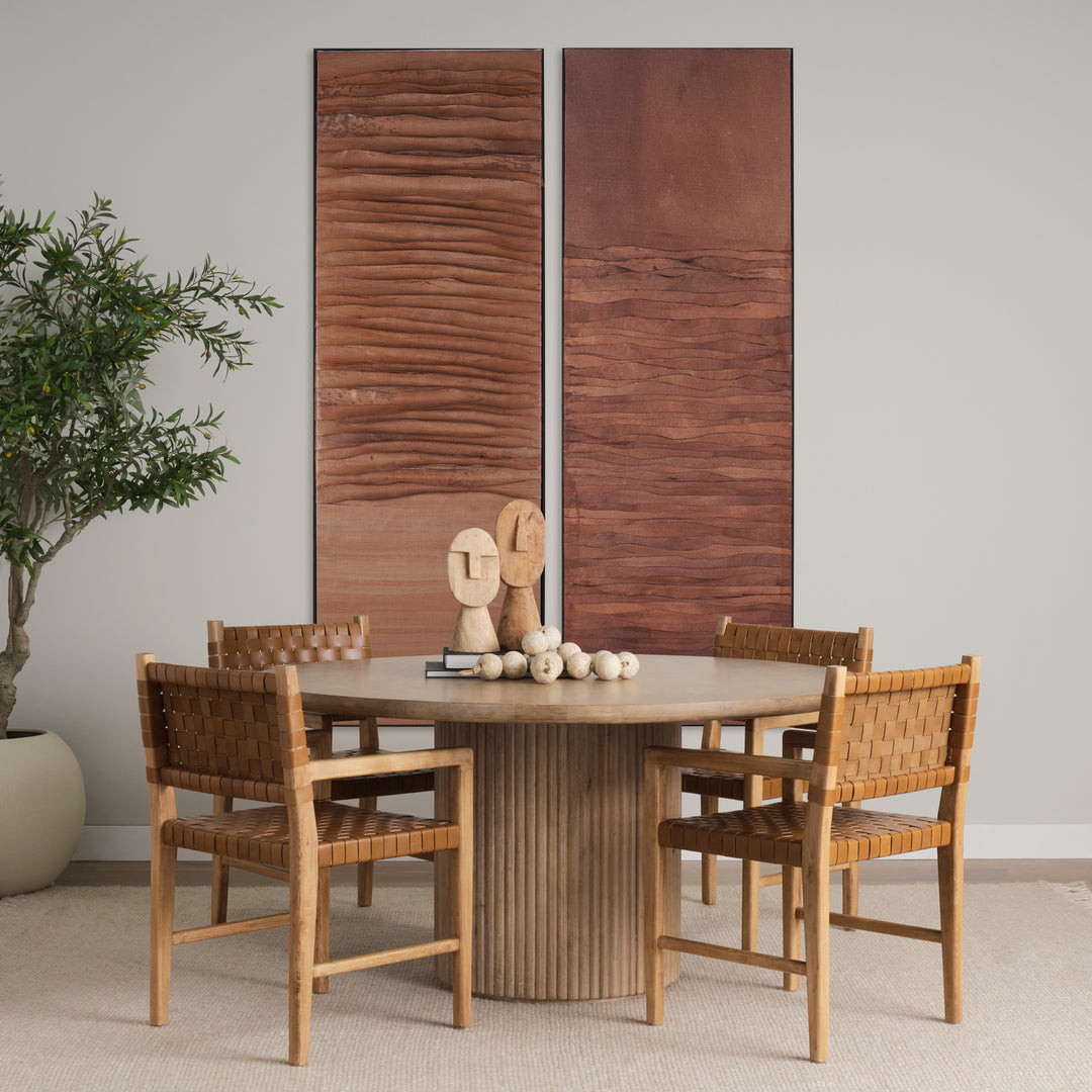 Terra Light Brown Wood Round Fluted Dining Table Dining Room Mercana
