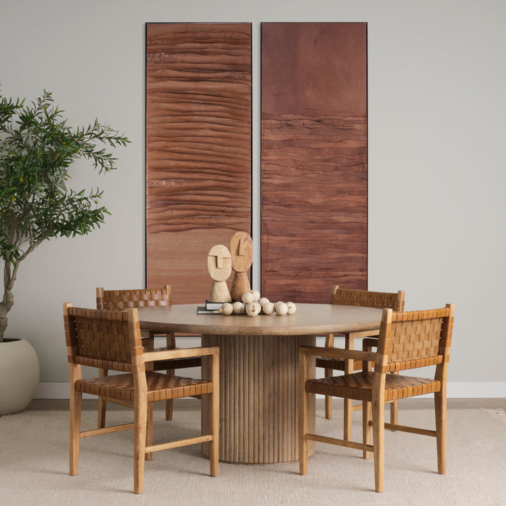 Shane Brown Wood w/ Woven Brown Leather Dining Armchair Living Room Mercana