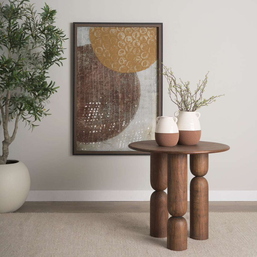 Sonel Pedestal Medium Dark Brown Acacia Wood Foyer Table Dining Room Mercana