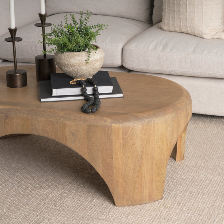Shima Oval Light Brown Wood w/ Arched Legs Coffee Table Living Room Mercana