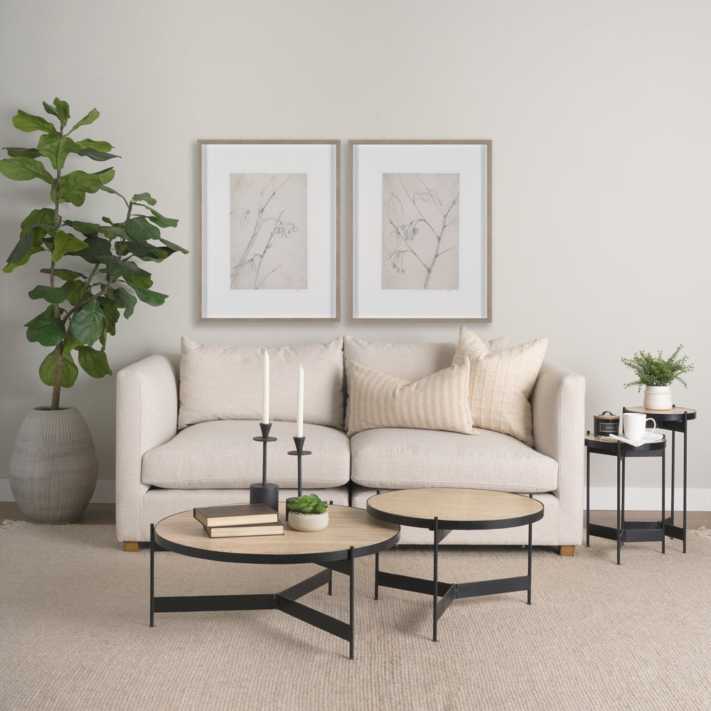 Wade Travertine Marble w/ Matte Black Metal Coffee Tables Living Room Mercana