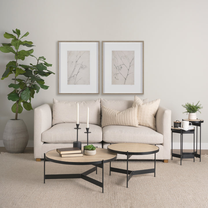 Wade Travertine Marble w/ Matte Black Metal Coffee Tables Living Room Mercana