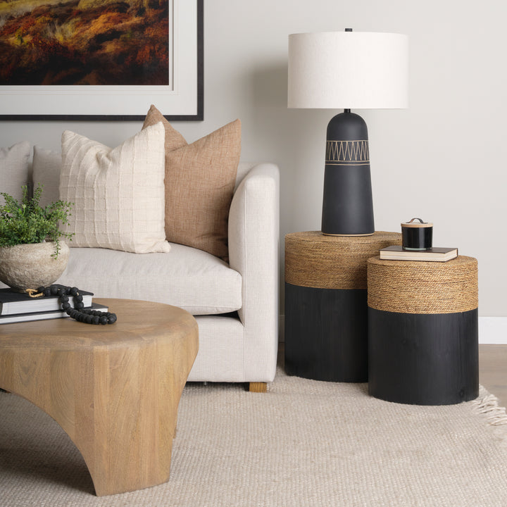 Wenopa Matte Black Wood w/ Natural Jute Accent Tables Dining Room Mercana