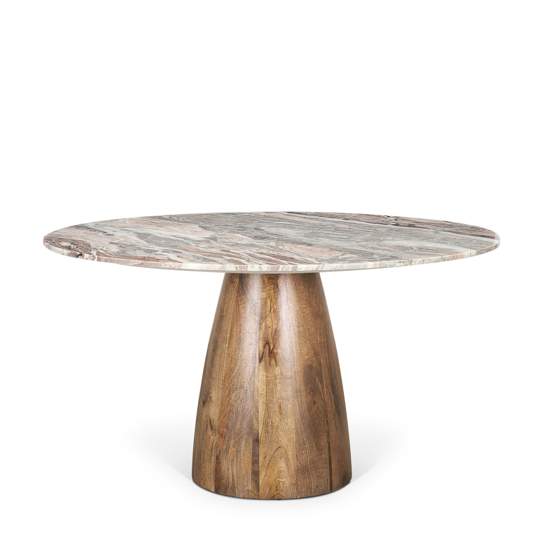 Allyson 54" Round Brown Pedestal w/ Pink Marble Top Dining Table Dining Room Mercana