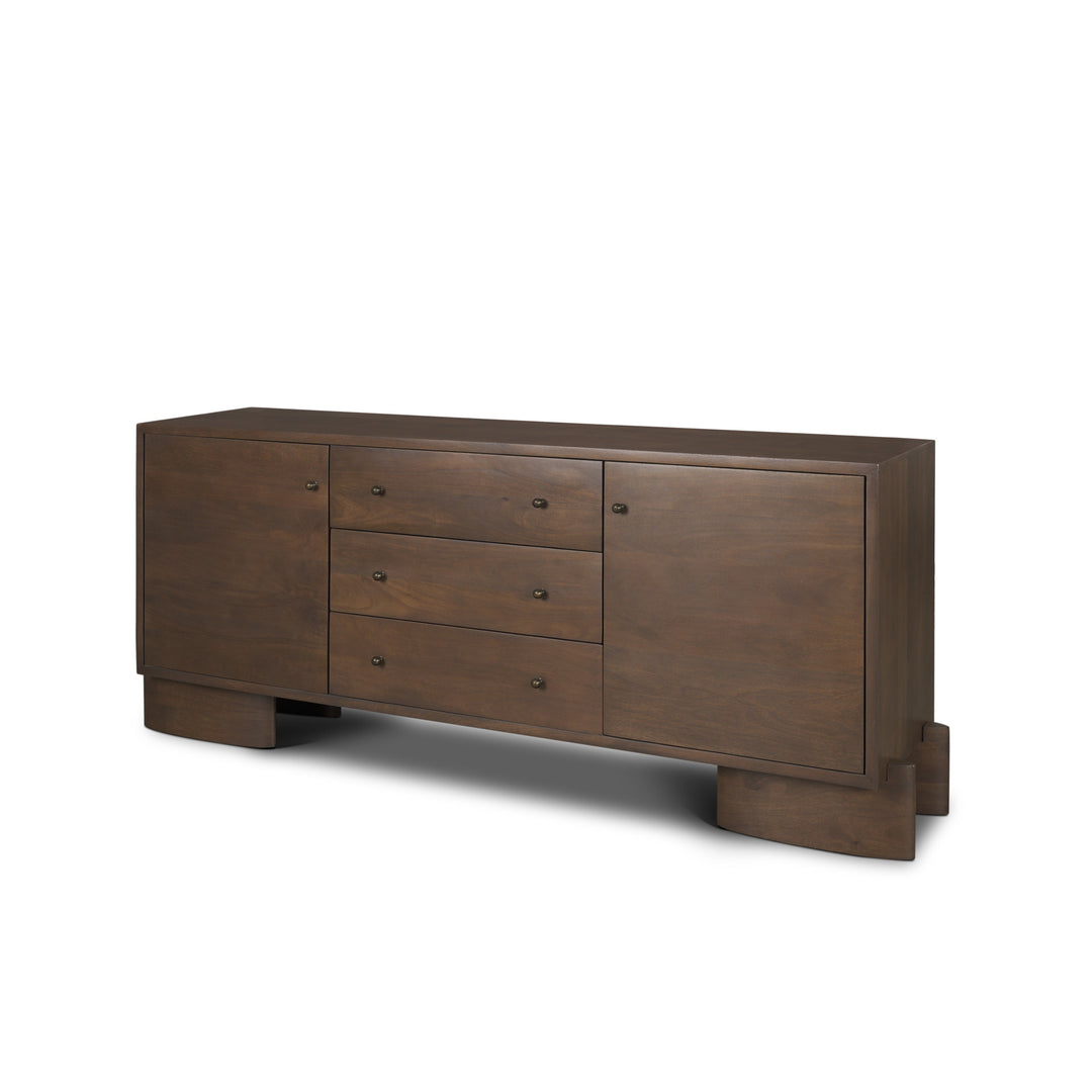Jonan Dark Brown Wood w/ Dark Aged Brass 2 Door 3 Drawer Sideboard Dining Room Mercana