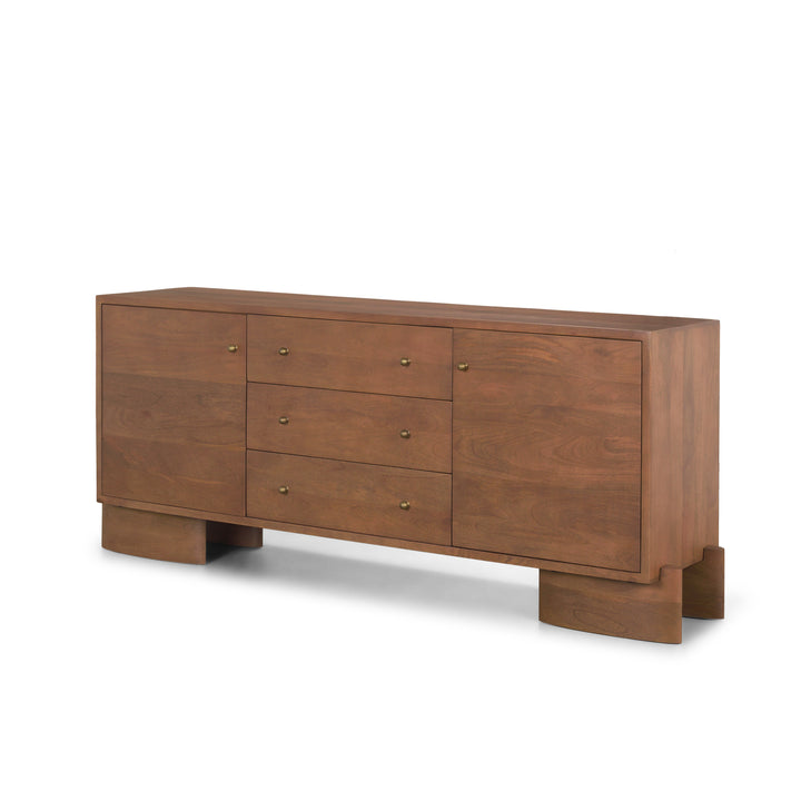 Jonan Medium Brown Wood w/ Dark Aged Brass 2 Door 3 Drawer Sideboard Dining Room Mercana