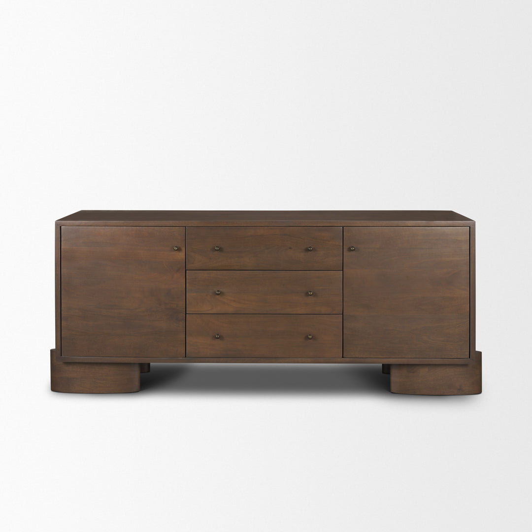 Jonan Dark Brown Wood w/ Dark Aged Brass 2 Door 3 Drawer Sideboard Dining Room Mercana